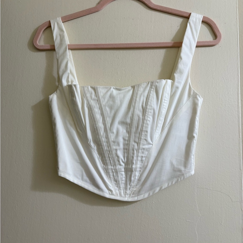 House of CB Poppy Stretch Cotton Poplin Boned Corset Top in White